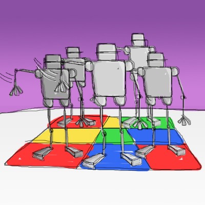 Robot Dance Crew - an illustration by Geoff Gibson